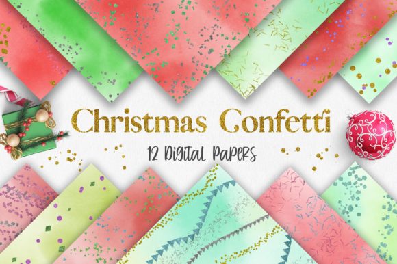 Christmas Watercolor Confetti Glitter Backgrounds for Digital Sellers