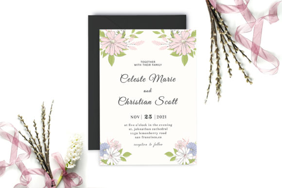 Elegant Watercolor Floral Wedding Invitation Print Templates for Local Branding