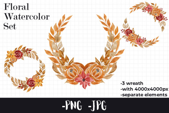 Floral Watercolor Autumn Wreath Set 2 for Crafts & Local Branding