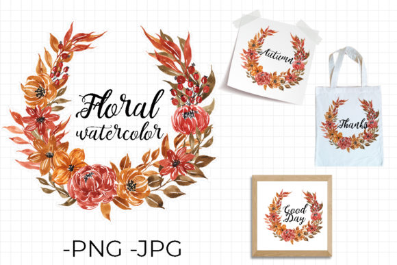 Floral Watercolor Wreath Autumn Set 3 for Crafts & Branding
