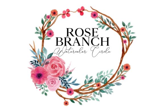Rose Branch Watercolor Circle Pattern for Web Elements Sellers