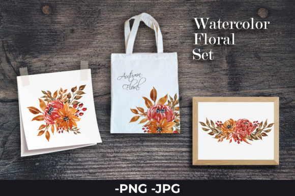 Watercolor Autumn Flower Bouquet Set for Crafts & Creative Branding