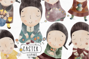 Watercolor Easter Girl Clipart for Crafts