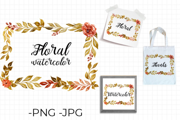 Watercolor Floral Autumn Frame for Crafts Branding