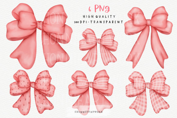 Watercolor Pink Ribbon Bow Clipart for Crafts & Digital Product Sellers